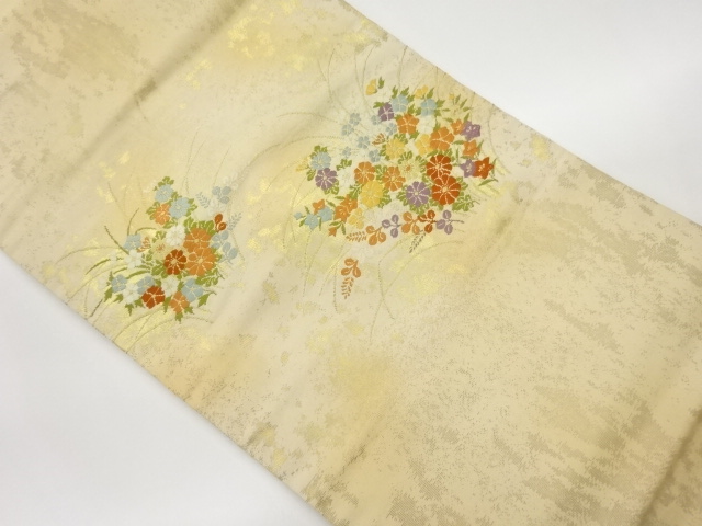 JAPANESE NAGOYA OBI / WOVEN AUTUMN FLOWERS